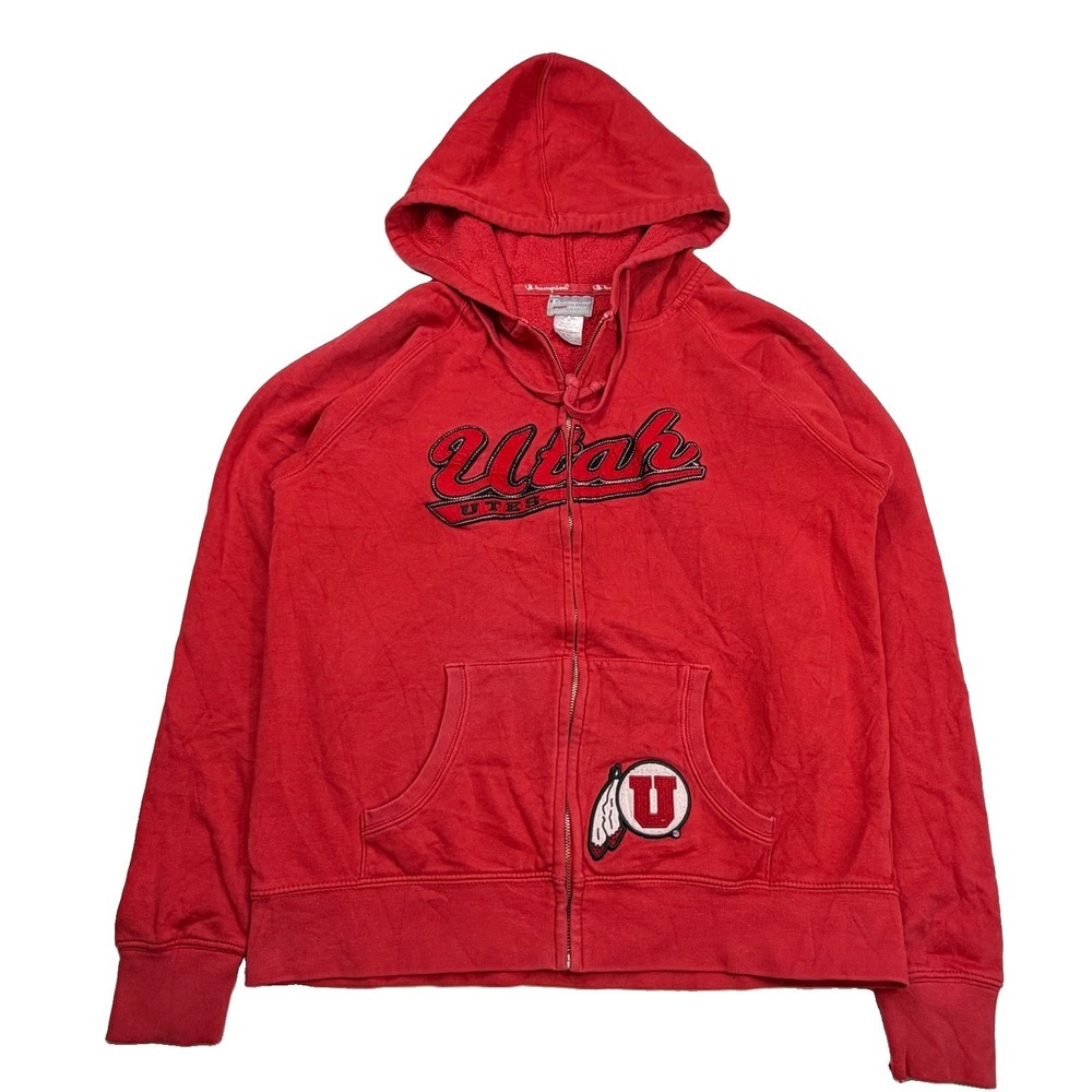 University Of Utah Utes Football Hoodie Women's Medium Red Utes Logo Champion